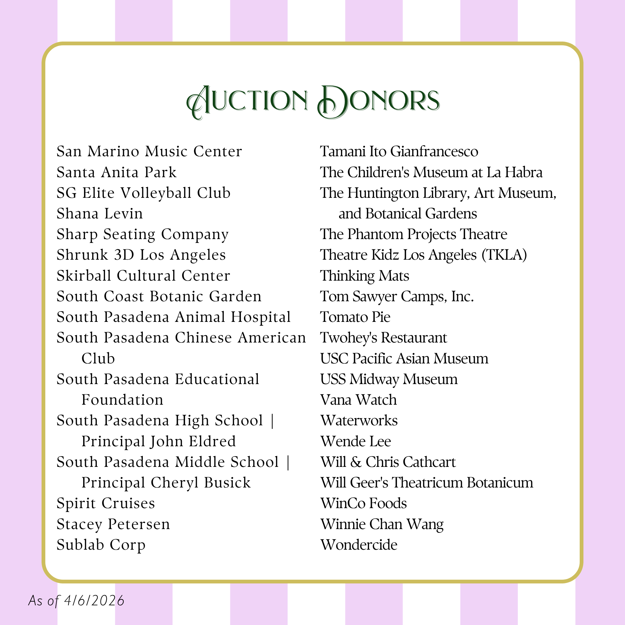 PG26 Auction Donor Recognition